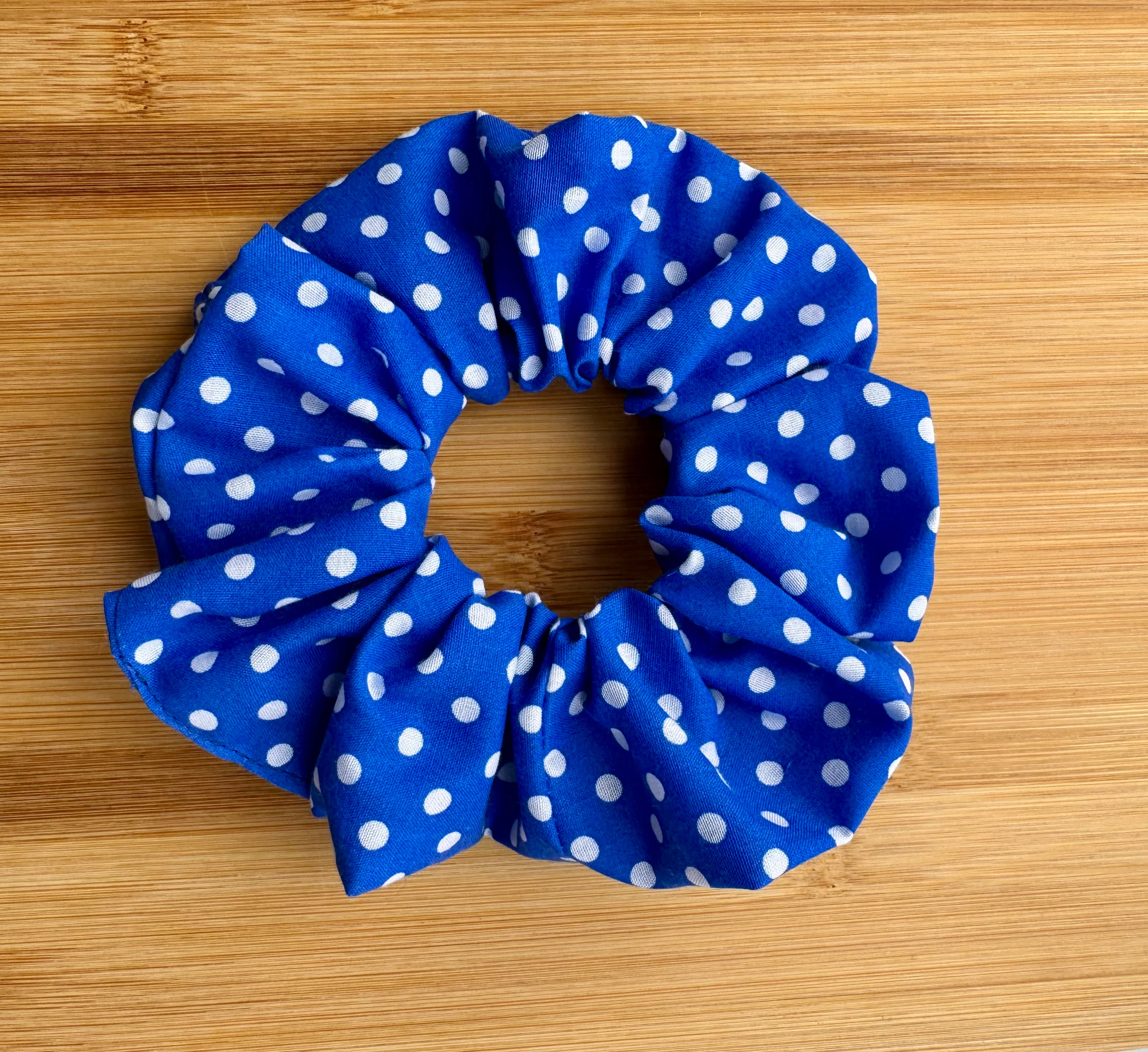 Pet Neck Tie & optional Matching hair Scrunchie - Blue Polka Dot