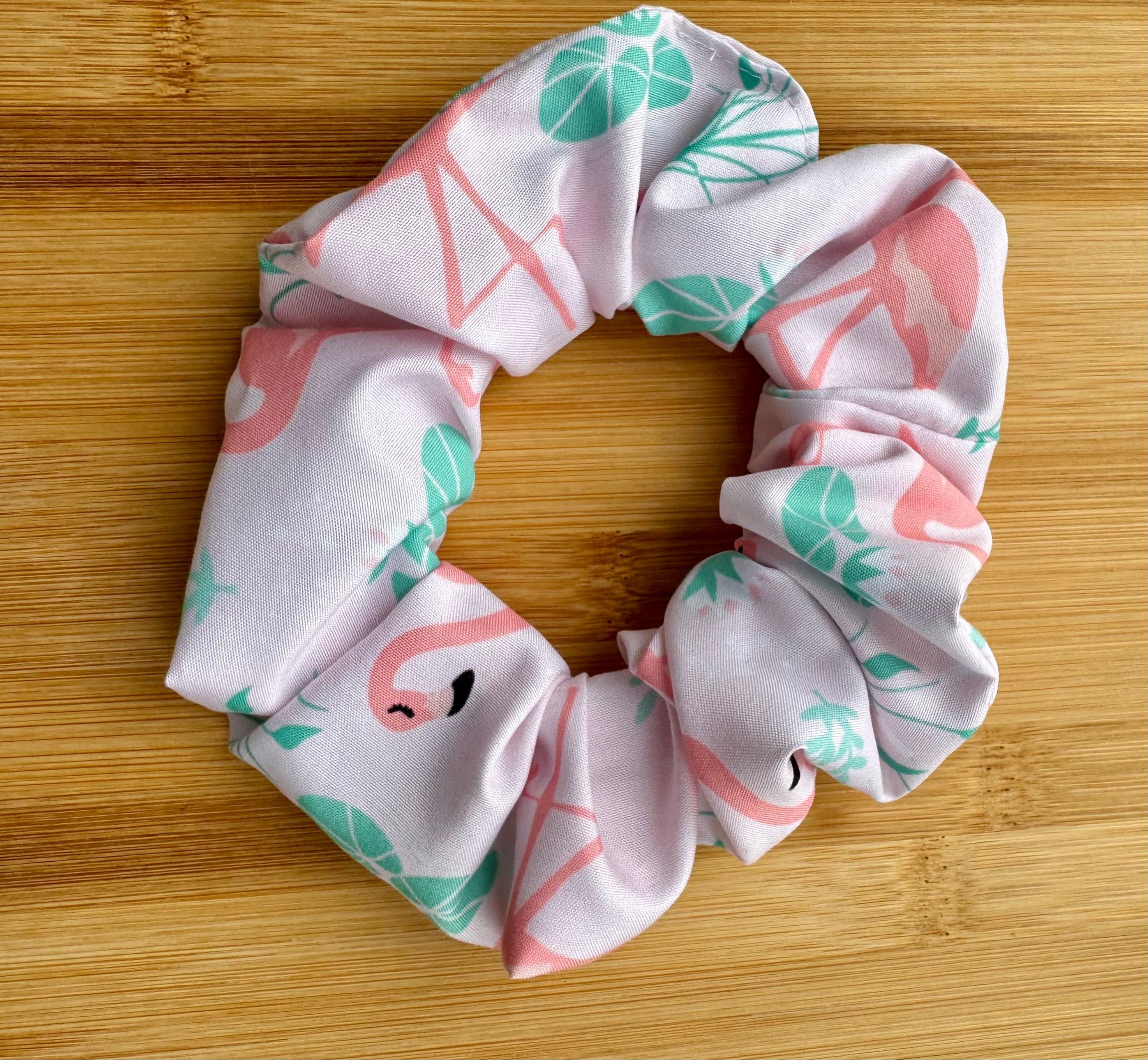 Pet Neck Tie & optional Matching hair Scrunchie - Flamingos
