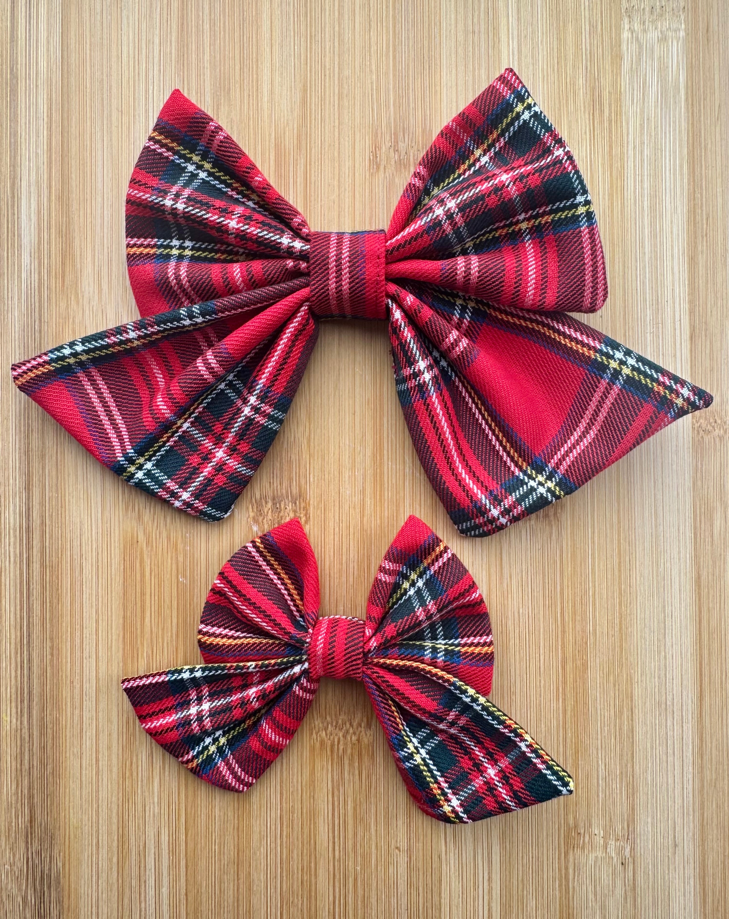 Handmade Dog or Cat Bow - Sailor Bow or Bow tie - Red Tartan