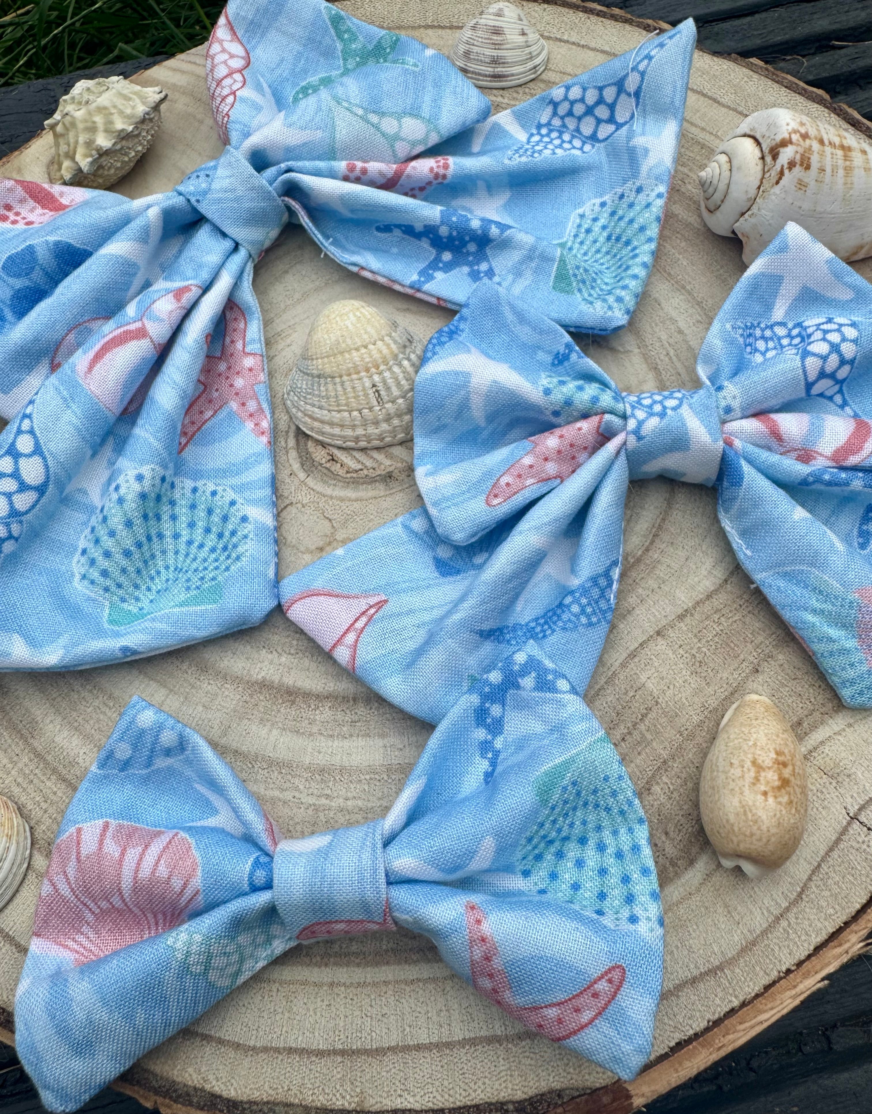 Handmade Dog or Cat Bow - Sailor Bow or Bow tie - Blue & Pink Shells