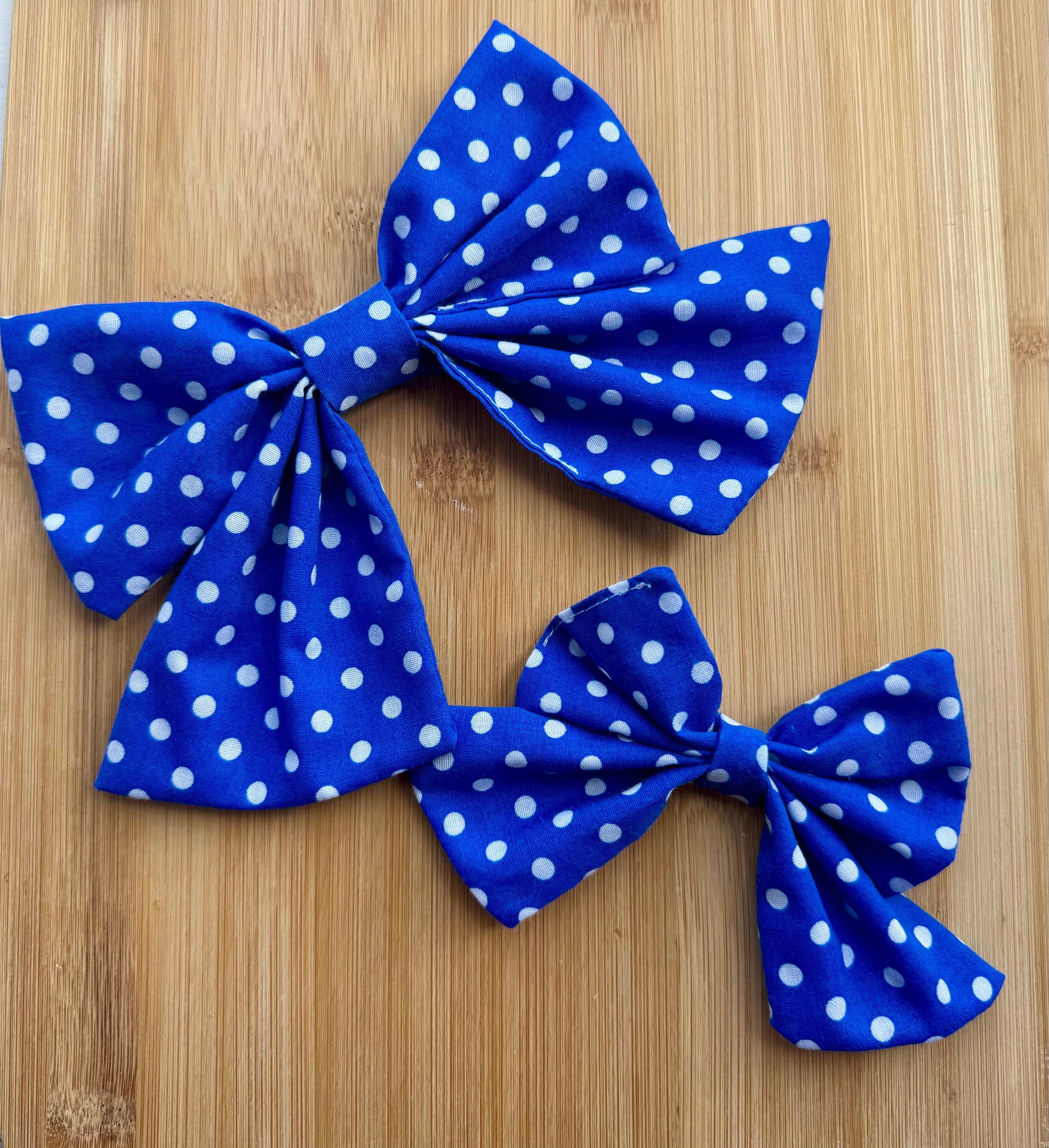 Handmade Dog or Cat Bow - Sailor Bow or Bow tie - blue spot