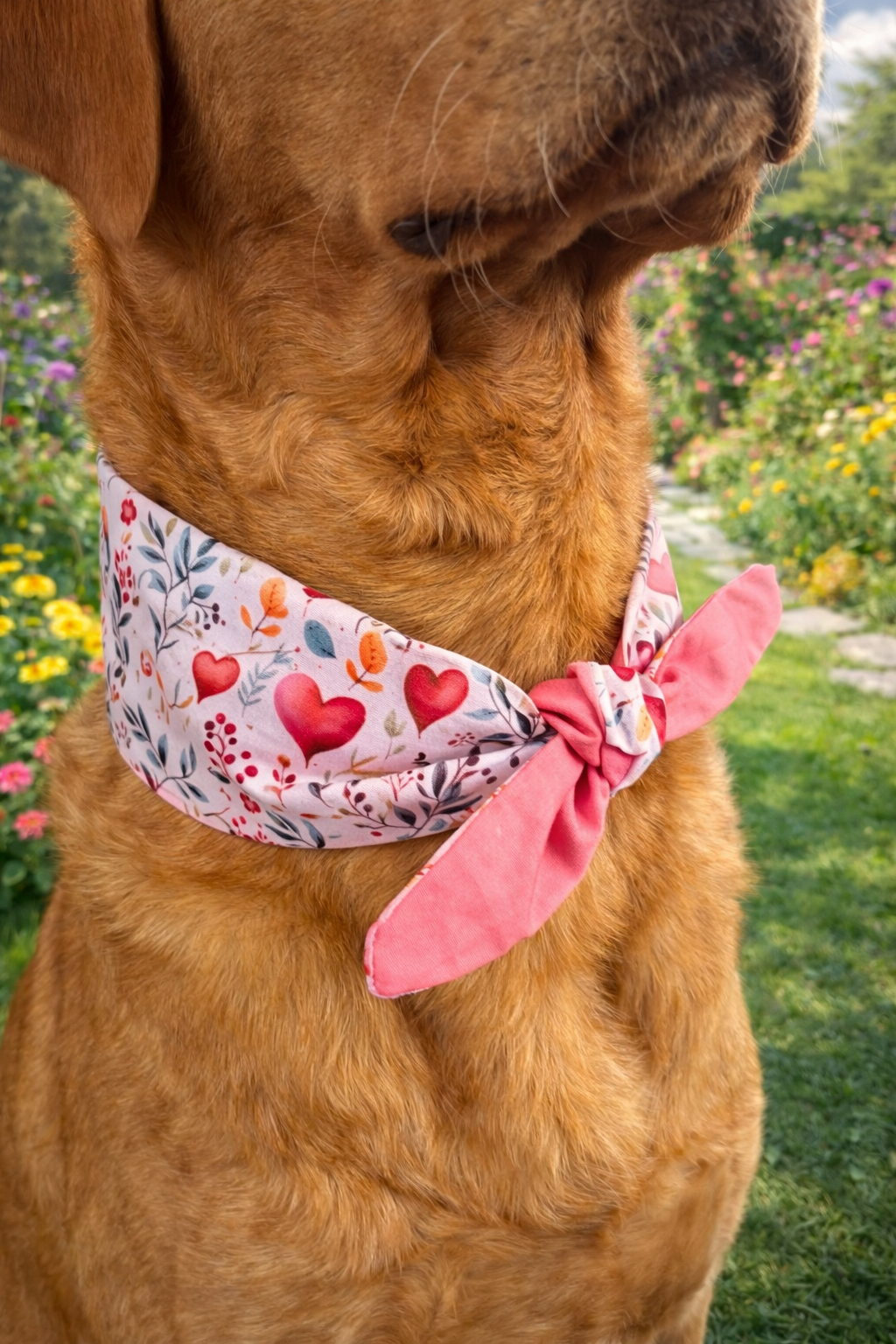 Pet Neck Tie & optional Matching hair Scrunchie - Hearts and flowers