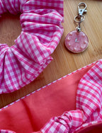 Pet Neck Tie & optional Matching hair Scrunchie and ID tag - Pink Gingham