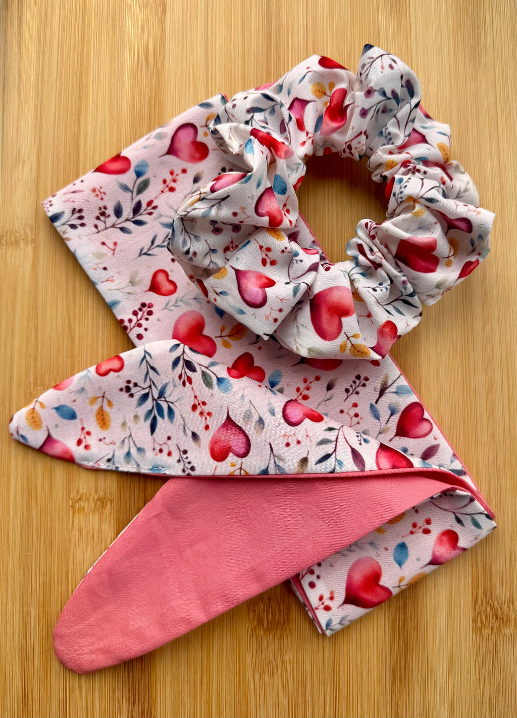 Pet Neck Tie & optional Matching hair Scrunchie - Hearts and flowers