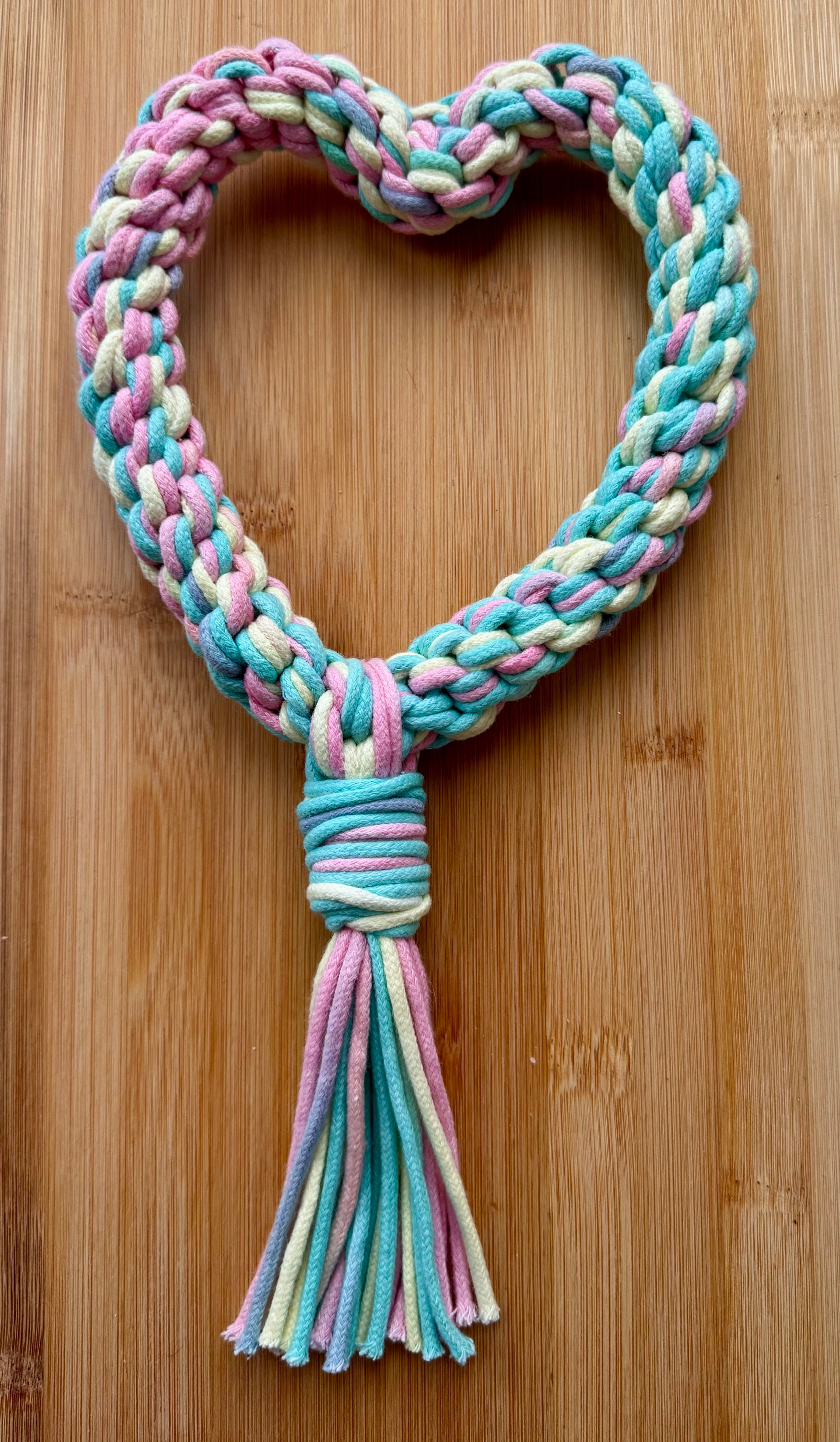 Hand Tied heart shaped Dog Tug Rope