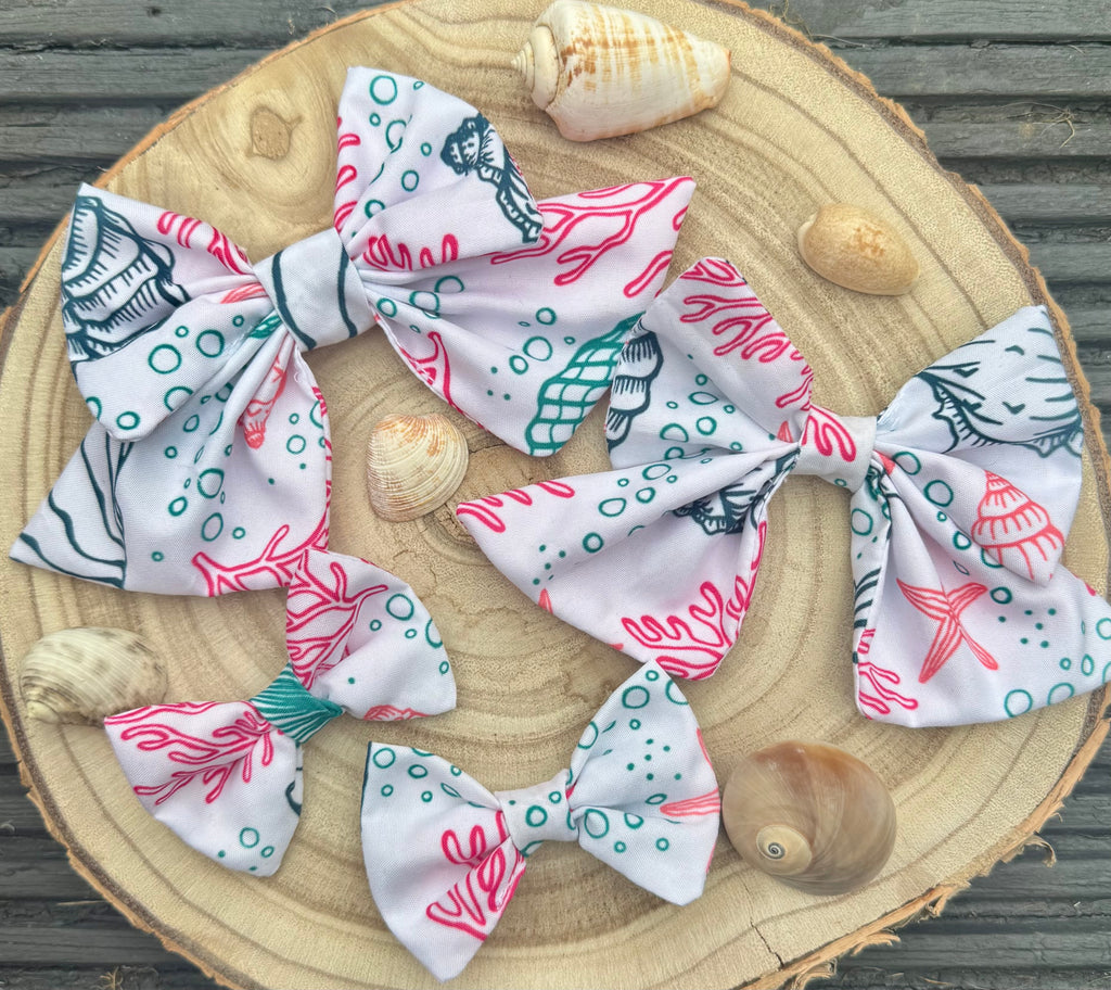 Handmade Dog or Cat Bow - Sailor Bow or Bow tie - White and Pink shells