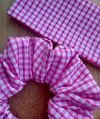 Pet Neck Tie & optional Matching hair Scrunchie and ID tag - Pink Gingham
