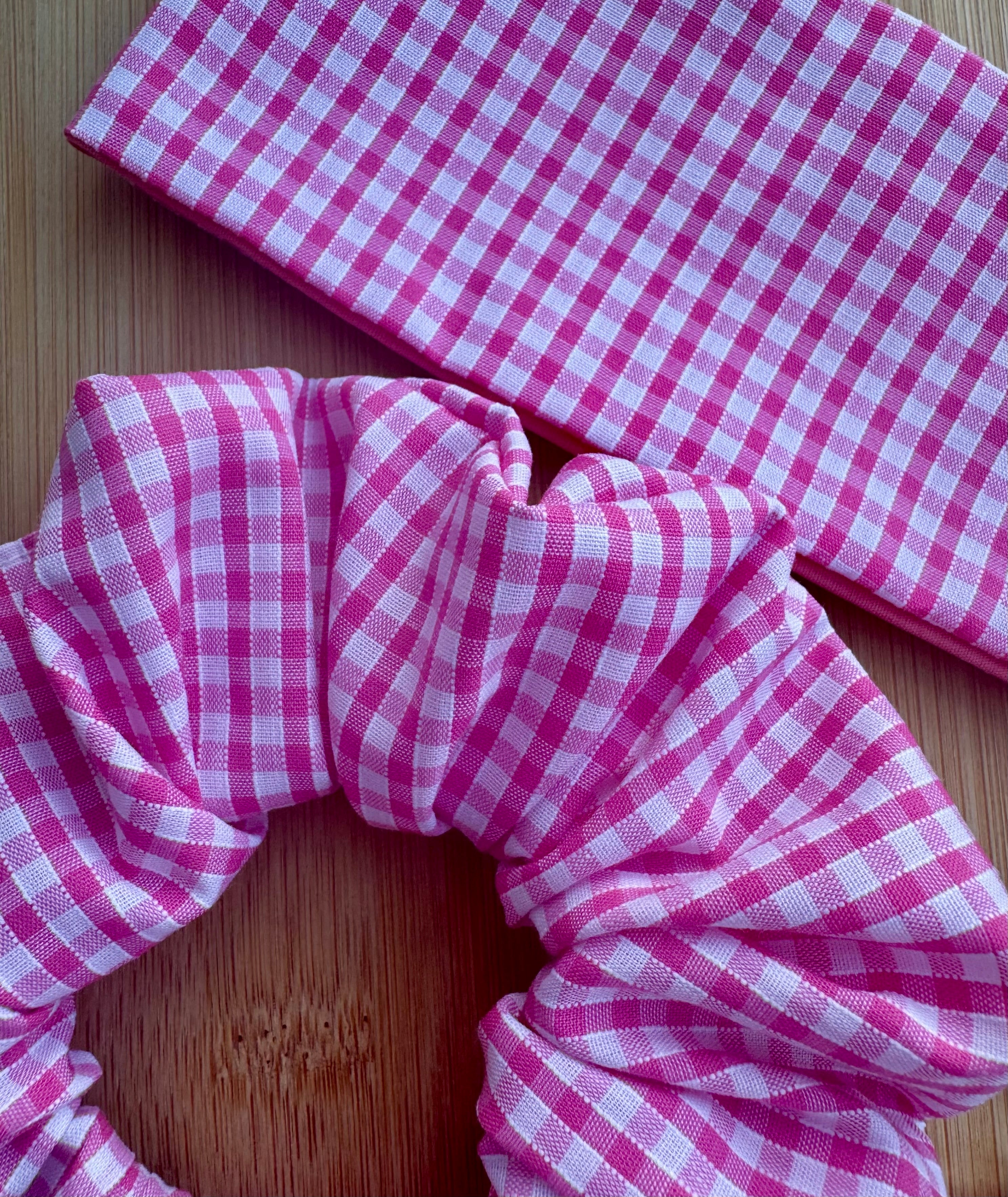 Pet Neck Tie & optional Matching hair Scrunchie and ID tag - Pink Gingham