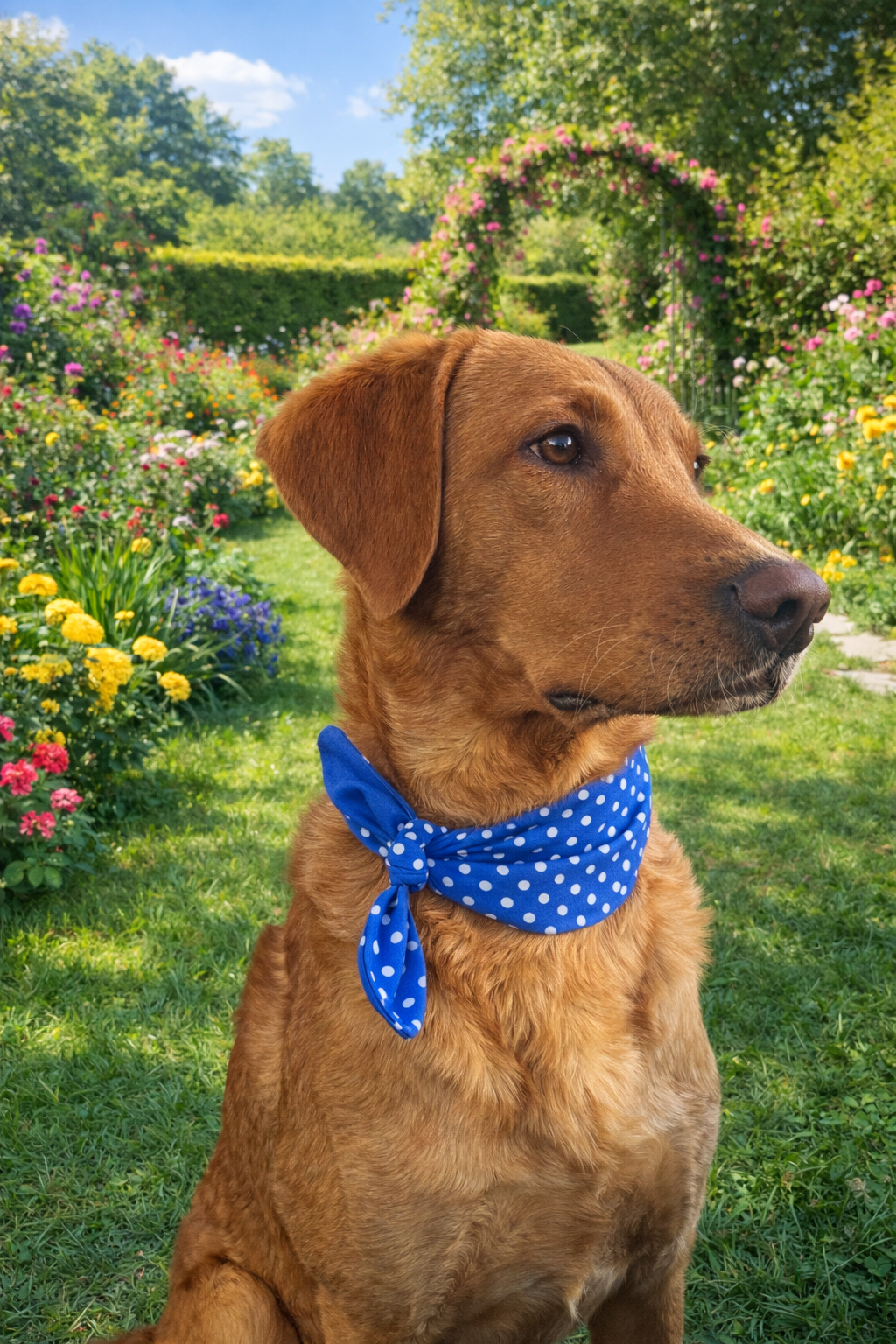 Pet Neck Tie & optional Matching hair Scrunchie - Blue Polka Dot