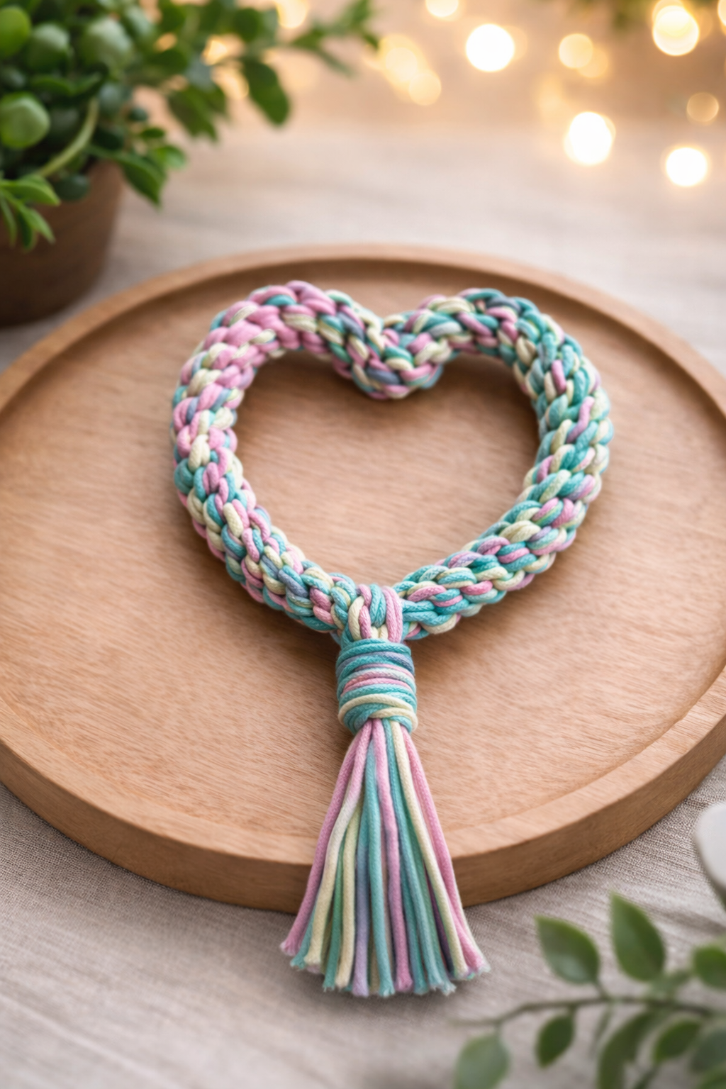 Hand Tied heart shaped Dog Tug Rope