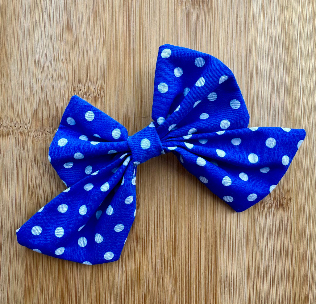 Handmade Dog or Cat Bow - Sailor Bow or Bow tie - blue spot