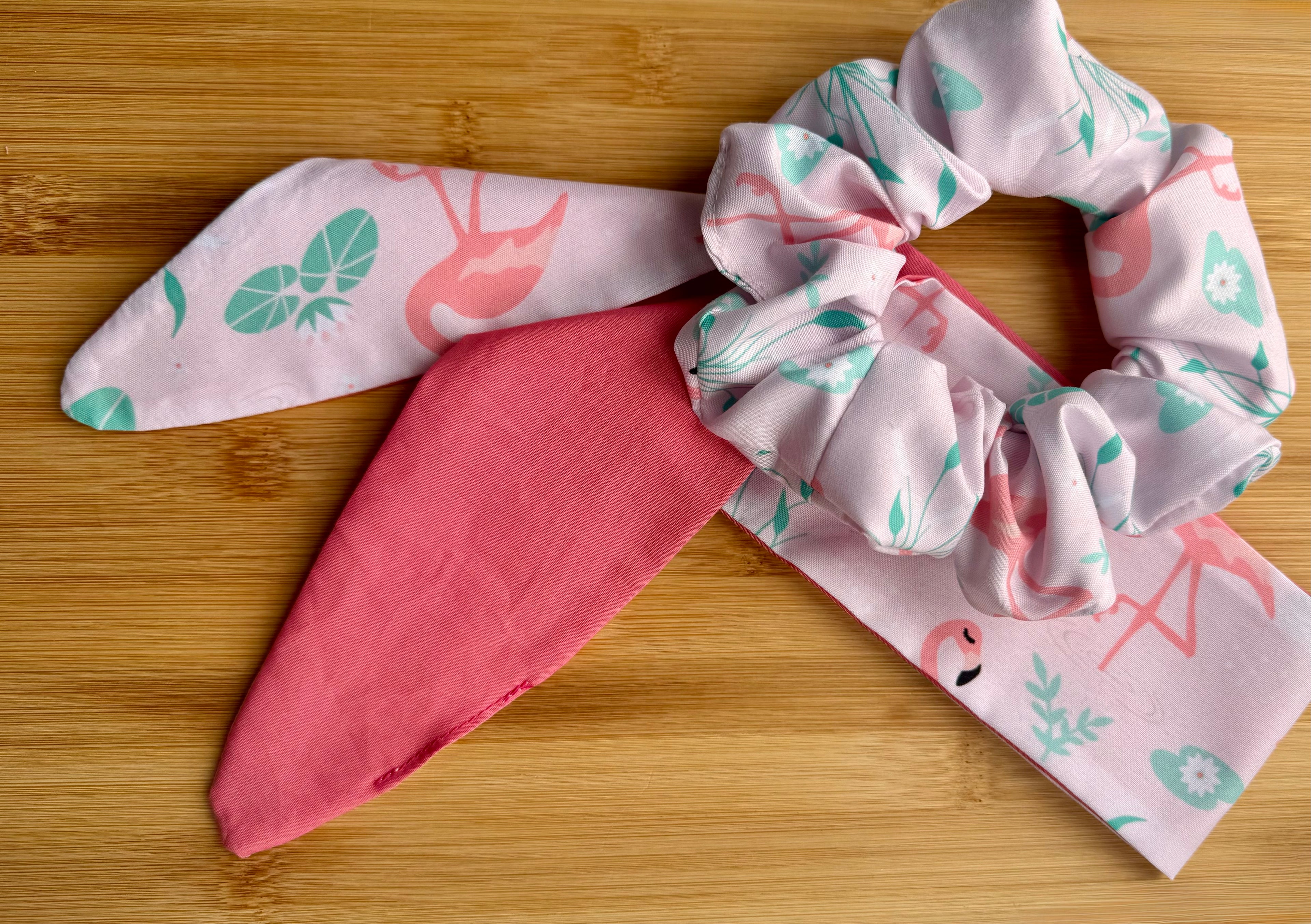 Pet Neck Tie & optional Matching hair Scrunchie - Flamingos