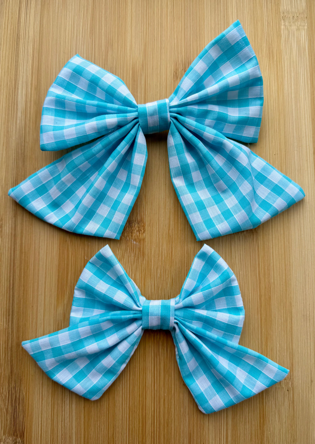 Handmade Dog or Cat Bow - Sailor Bow or Bow tie - Aqua Blue gingham