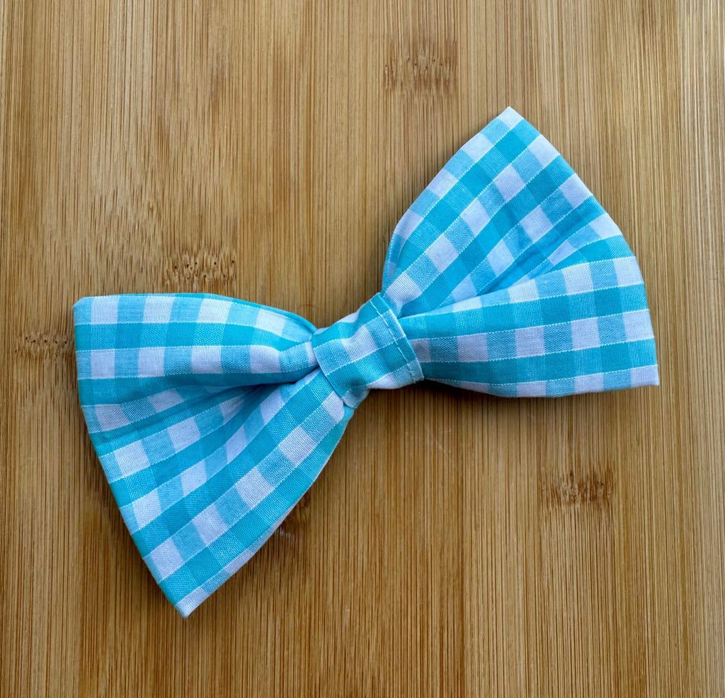 Handmade Dog or Cat Bow - Sailor Bow or Bow tie - Aqua Blue gingham