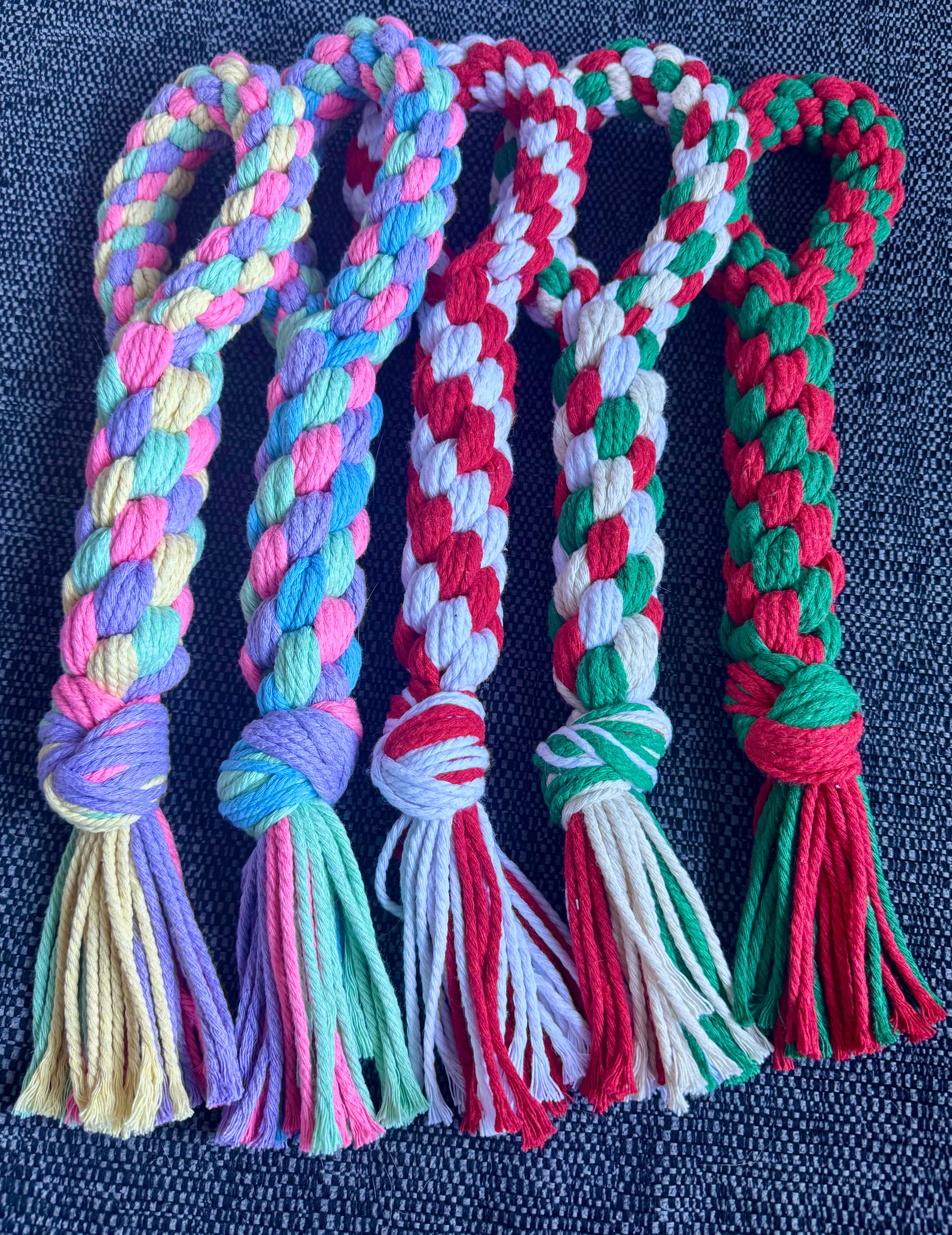 Hand Tied Dog Tug Rope with handle